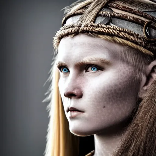 Image similar to photo of a real-life beautiful nordic female warrior, highly detailed