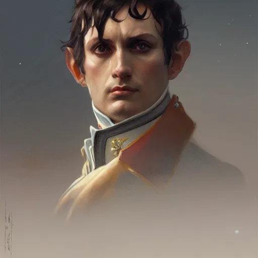 Image similar to Fierce Napoleon, closeup, intricate, elegant, highly detailed, digital painting, artstation, concept art, matte, sharp focus, illustration, art by Artgerm and Greg Rutkowski and Alphonse Mucha