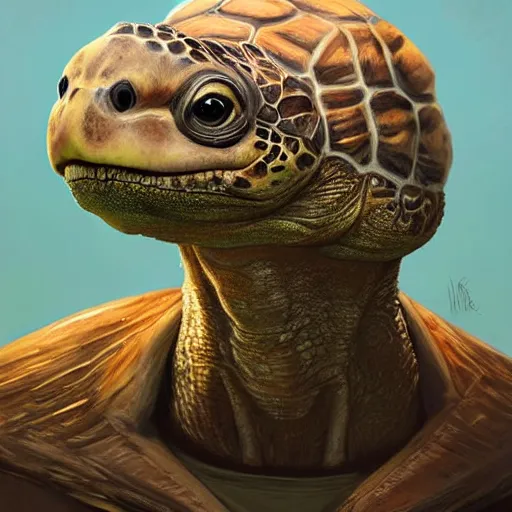 Image similar to zoomed in portrait of a hyper realistic mitch mcconnell as a turtle / tortoise, as an anthropomorphic turtle, painted by greg rutkowski, artgerm, beautiful lighting, masterpiece, epic, 4 k