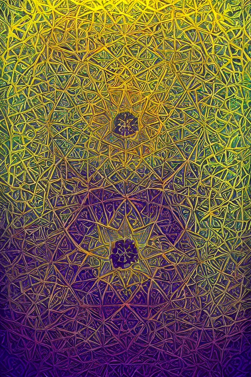 Image similar to islamic fractals symmetric trending on artstation, symmetric, sharp edges, made by famous artist