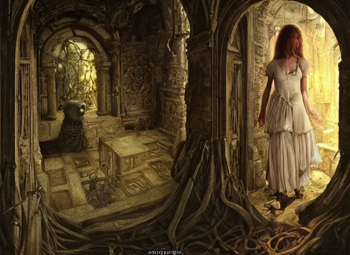 Prompt: jim henson's labyrinth. oubliette. you are in an oubliette : a place where people and things are put to be forgotten by edgar maxence and caravaggio and michael whelan and delacroix style, artistic, intricate painting, cinematic lighting, hyper realistic, extremely detailed, vivid colors, establishing shot, dramatic lighting