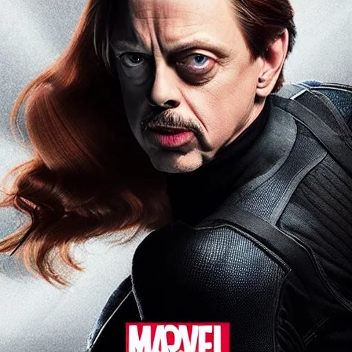 Prompt: Steve buscemi as marvel black widow, promo poster, movie poster, cool pose