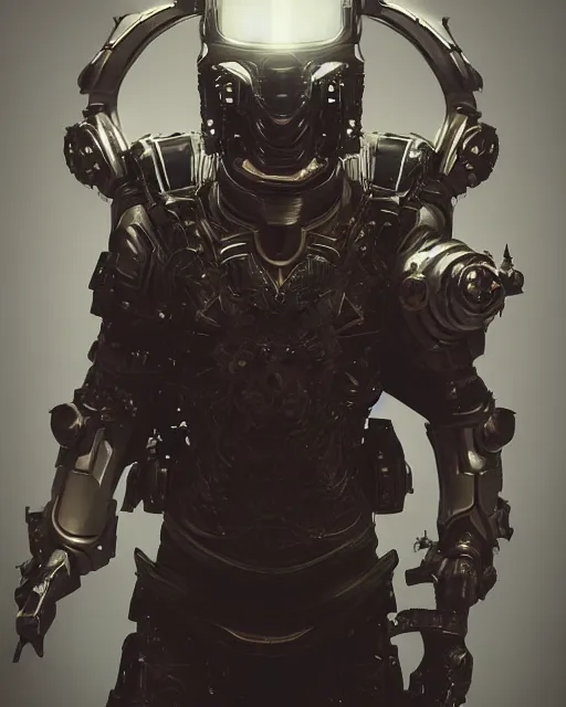 Image similar to a sci fi portrait of a shadow templar wearing sci fi armor made of ornate metal plates, cinematic lighting, high detail, futuristic fantasy, unreal engine, octane render, by vitaly bulgarov artstation, realistic metal reflections, fog volumes, hard surface character pinterest, vivid color glow, post processing, cgsociety