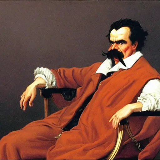 Prompt: Nietzsche in Switzerland, painted by Jacques Louis David