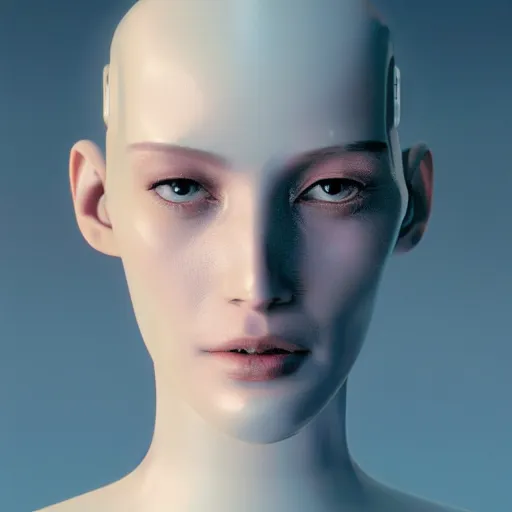 Image similar to portrait of a stunningly beautiful futuristic female robot, from a chris cunningham music video, depth of field, zeiss lens, detailed, symmetrical, centered, fashion photoshoot, by Annie Leibovitz and Steve McCurry, David Lazar, Jimmy Nelsson, Breathtaking, 8k resolution, extremely detailed, beautiful, establishing shot, artistic, hyperrealistic, beautiful face, octane render