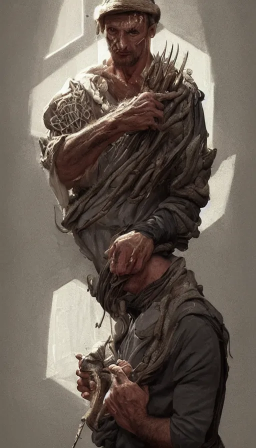 Prompt: peasent, clint wastwood as the butcher, fibonacci, sweat drops, intricate fashion clothing, insane, intricate, highly detailed, surrealistic, digital painting, artstation, concept art, smooth, sharp focus, illustration, Unreal Engine 5, 8K, art by artgerm and greg rutkowski and alphonse mucha