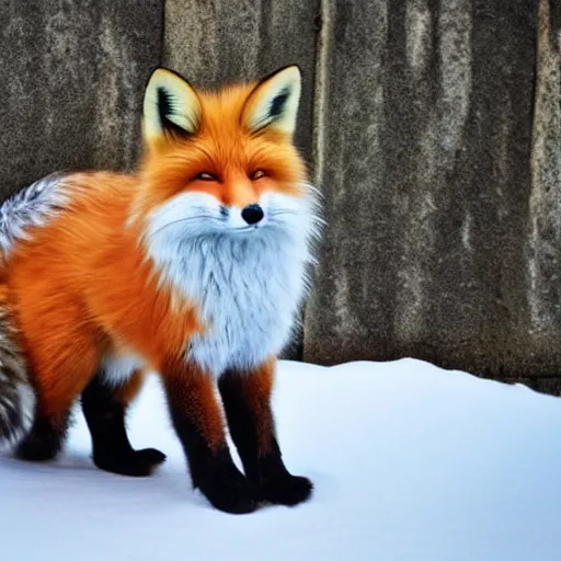 Prompt: well fluffy fox, snow, photo, very realistic