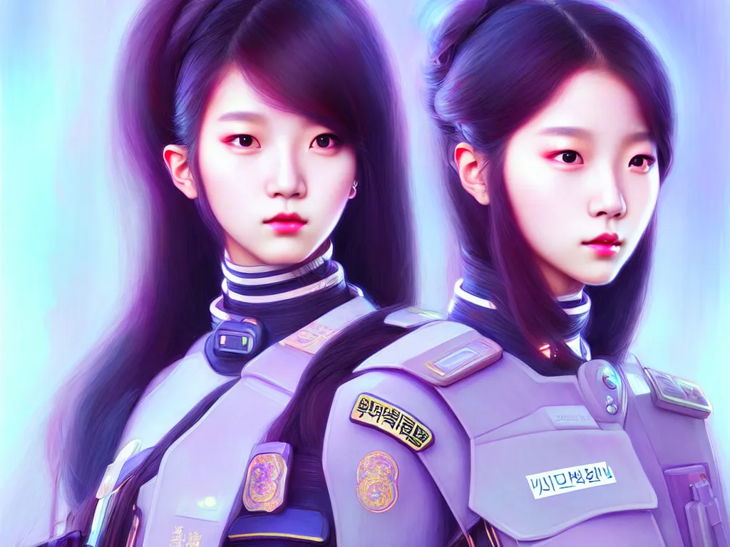 Image similar to portrait jisoo blackpink futuristic korea police uniform girl, at future neon light rooftop, ssci - fi and fantasy, intricate and very very beautiful and elegant, highly detailed, digital painting, artstation, concept art, smooth and sharp focus, illustration, art by tan zi and ayanamikodon and alphonse mucha and wlop
