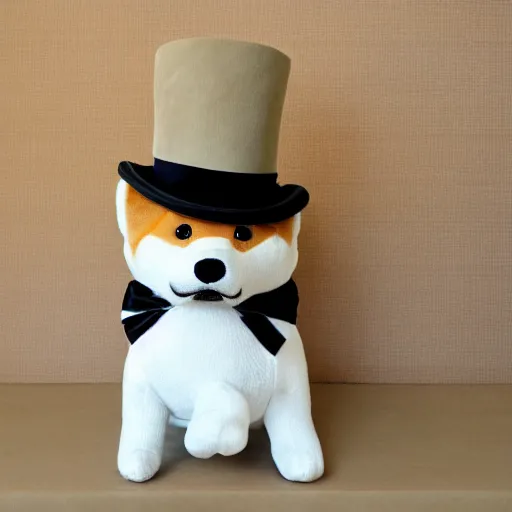 Image similar to a shiba plush wearing a top hat