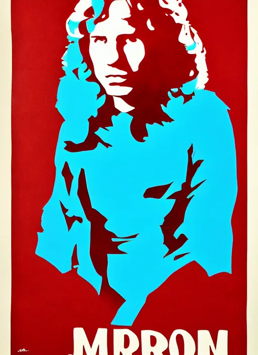 Image similar to Jim Morrison Poster, 1970's, Art Poster, screen print, Cream paper, black, red and cyan ink