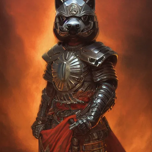 Prompt: paladin black armor, anthropomorphic shiba inu, shiba inu face, stuning 3 d render, masterpiece, glowing holy aura, by donato giancola and greg rutkowski and wayne barlow and zdzisław beksinski, realistic face