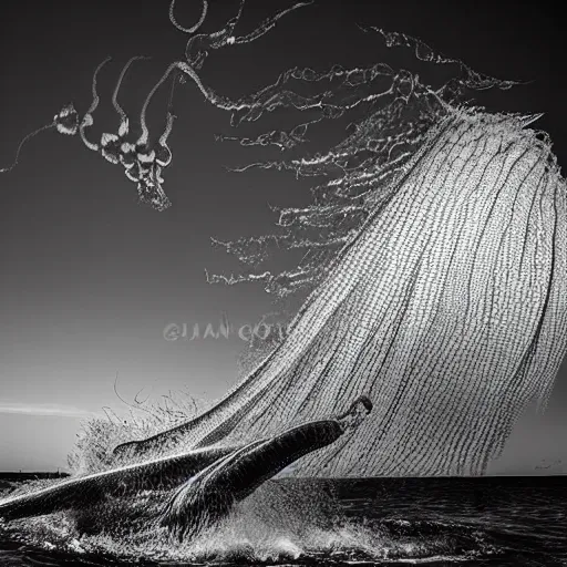 Image similar to portuguese man of war, award winning black and white photography