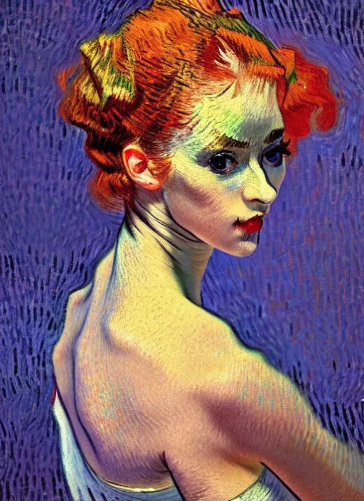 Prompt: portrait of a beautiful parisian dancer, detailed beautiful face in painting, detailed beautiful portrait, expressionist oil painting masterpiece, 8 k resolution, smooth, sharp focus, pastel color palette, trending on artstation, by van gogh