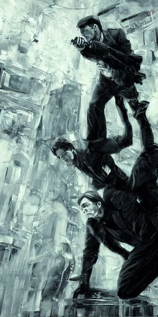 Image similar to oil painting scene from Equilibrium movie art by kim jung gi