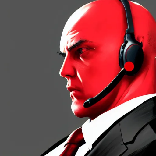 Image similar to a portrait of agent 4 7 from hitman wearing headphones, black background, red rim light, highly detailed, smooth, sharp focus, art by maciej kuciara