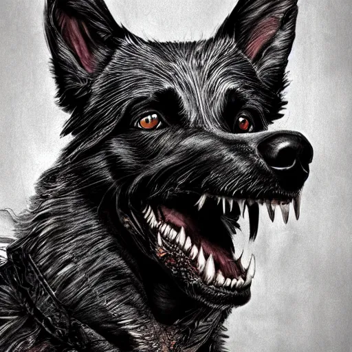 Prompt: venom dog version, ultra realistic, highly detailed, photorealism, scary, intricate detail, high res, textures, extremes, dark, twisted, black, wiry, superhero, antihero, powerful, teeth, licking tongue, dog, hair, german shepard