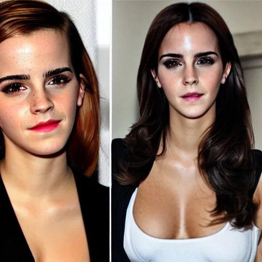 Image similar to emma watson mixed with kim kardashian, 5 0 - 5 0 mixture