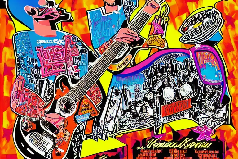 Image similar to concert poster by Frank Kozik, extremely detailed.