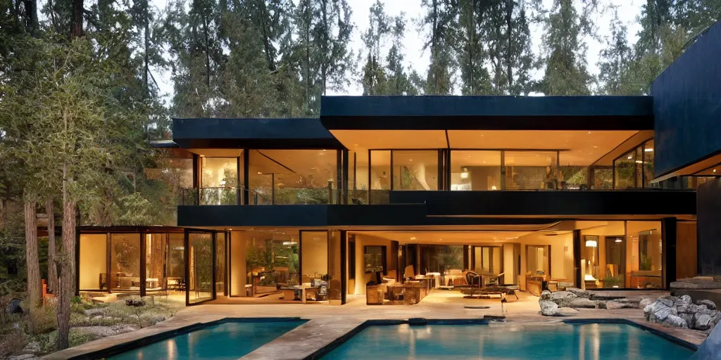 Prompt: large residence designed by tom kundig