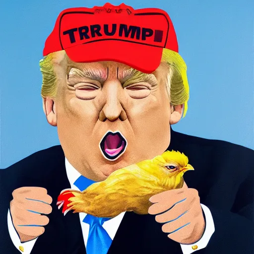 Image similar to donald trump holding a chicken, portrait,