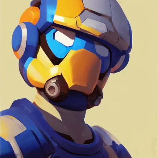 Image similar to greg manchess portrait painting of the megaman as overwatch character, medium shot, asymmetrical, profile picture, organic painting, sunny day, matte painting, bold shapes, hard edges, street art, trending on artstation, by huang guangjian and gil elvgren and sachin teng