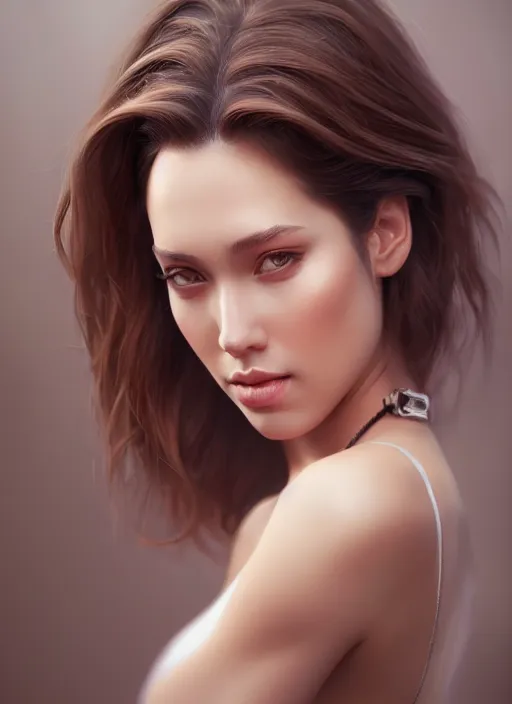 Image similar to photo of a gorgeous young woman in the style of stefan kostic, realistic, half body shot, sharp focus, 8 k high definition, insanely detailed, intricate, elegant, art by stanley lau and artgerm