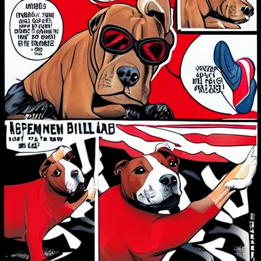 Prompt: a pitbull with a red sox at comic book version