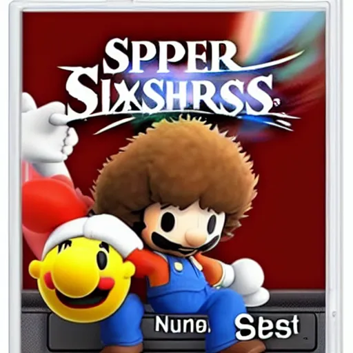 Image similar to Bob Ross as a Super Smash bros ultimate character, Nintendo switch