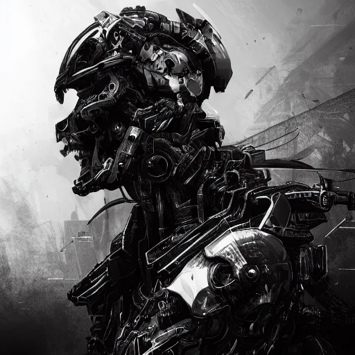 Image similar to black and white cyberpunk style dark bio metal skull, mecha hard-surface, cyberpunk, hyperrealistic, cinematic, unreal engine, 3D, 8K, imagined by Ash Thorp, Tsutomu Nihei, Ghost In The Shell, Akira