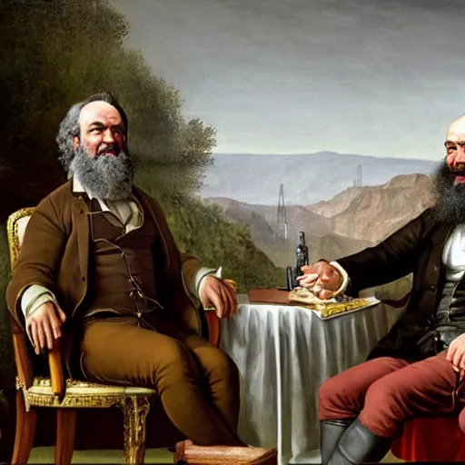 Image similar to the joe rogan podcast with karl marx and elon musk, intricate, highly detailed, digitial painting, art by jacque - louis david