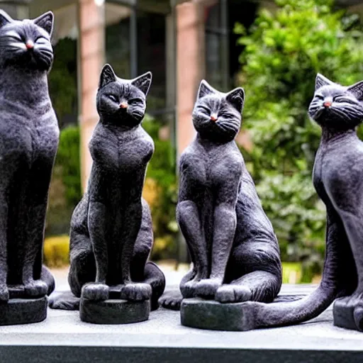 Image similar to a group of cats worshipping a statue of catwoman