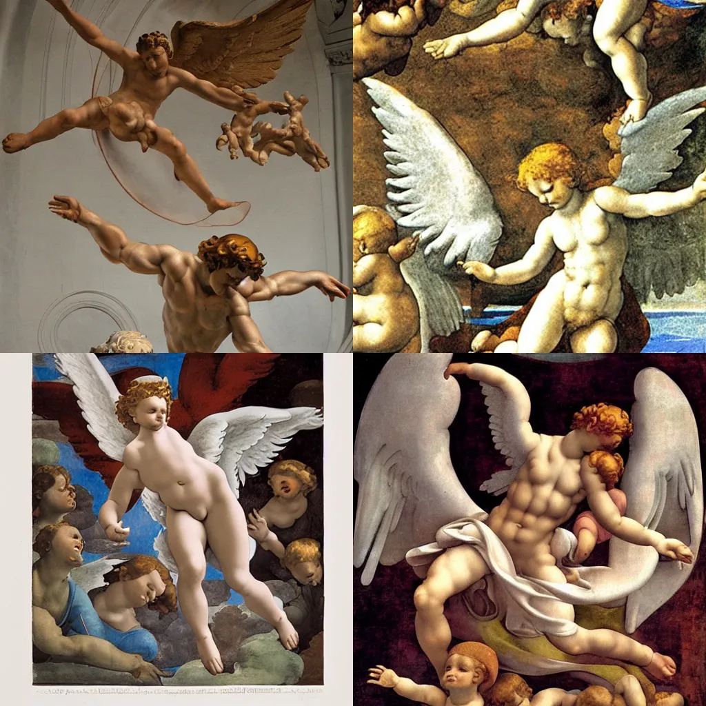 Angel falling from heaven by Michelangelo Stable Diffusion