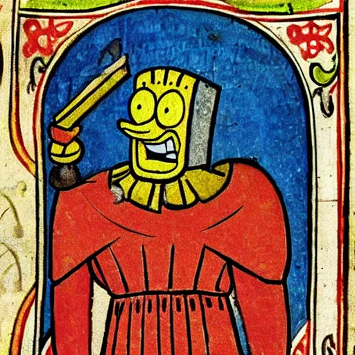 Prompt: medieval manuscript art of spongebob