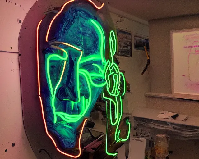 Image similar to renaissance davids head as a neon sculpture, hyper detailed