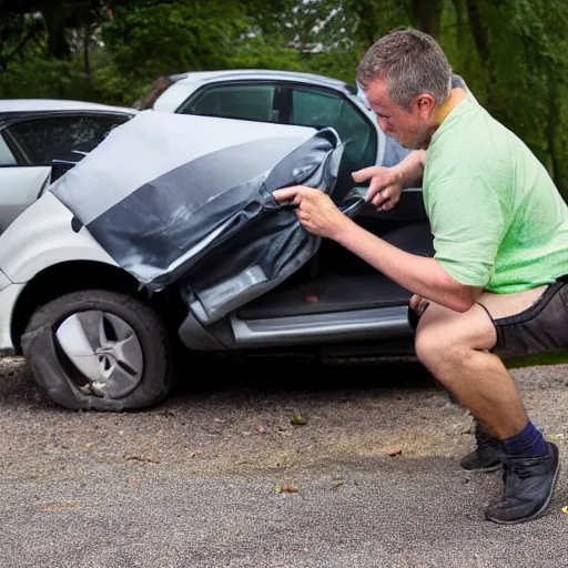 Image similar to man attempting to eat a car