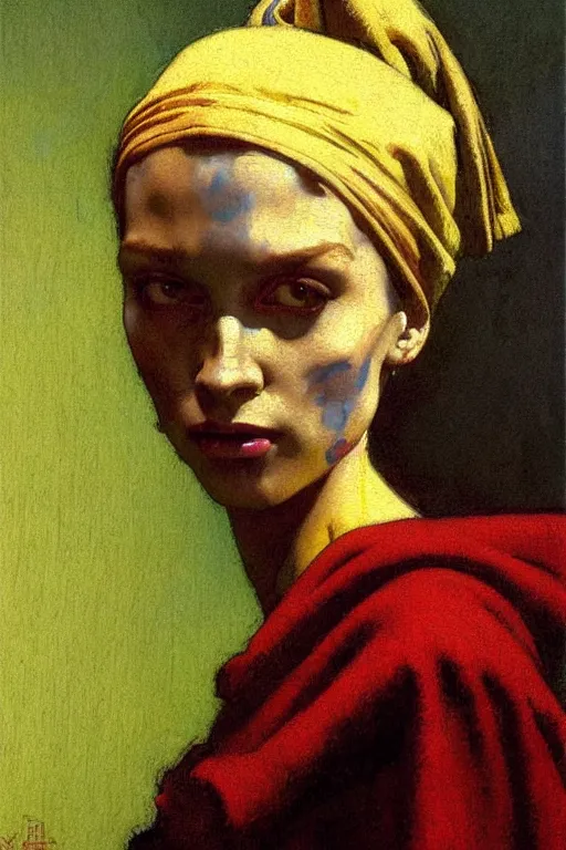 Prompt: full character portrait fallout character not the girl with the pearl earring character design, painting by gaston bussiere, katsuya terada, nc wyeth, greg rutkowski, craig mullins, vermeer, frank frazetta, mucha, tom of finland, trending on artstation, jeffery catherine jones