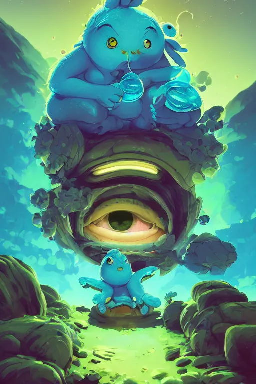 Image similar to smurf ghost creature animal sushi cristal very big eye roots cactus elemental flush of force nature micro world fluo fishscale, behance hd by jesper ejsing, by rhads, makoto shinkai and lois van baarle, ilya kuvshinov, rossdraws radiating a glowing aura global illumination ray tracing hdr