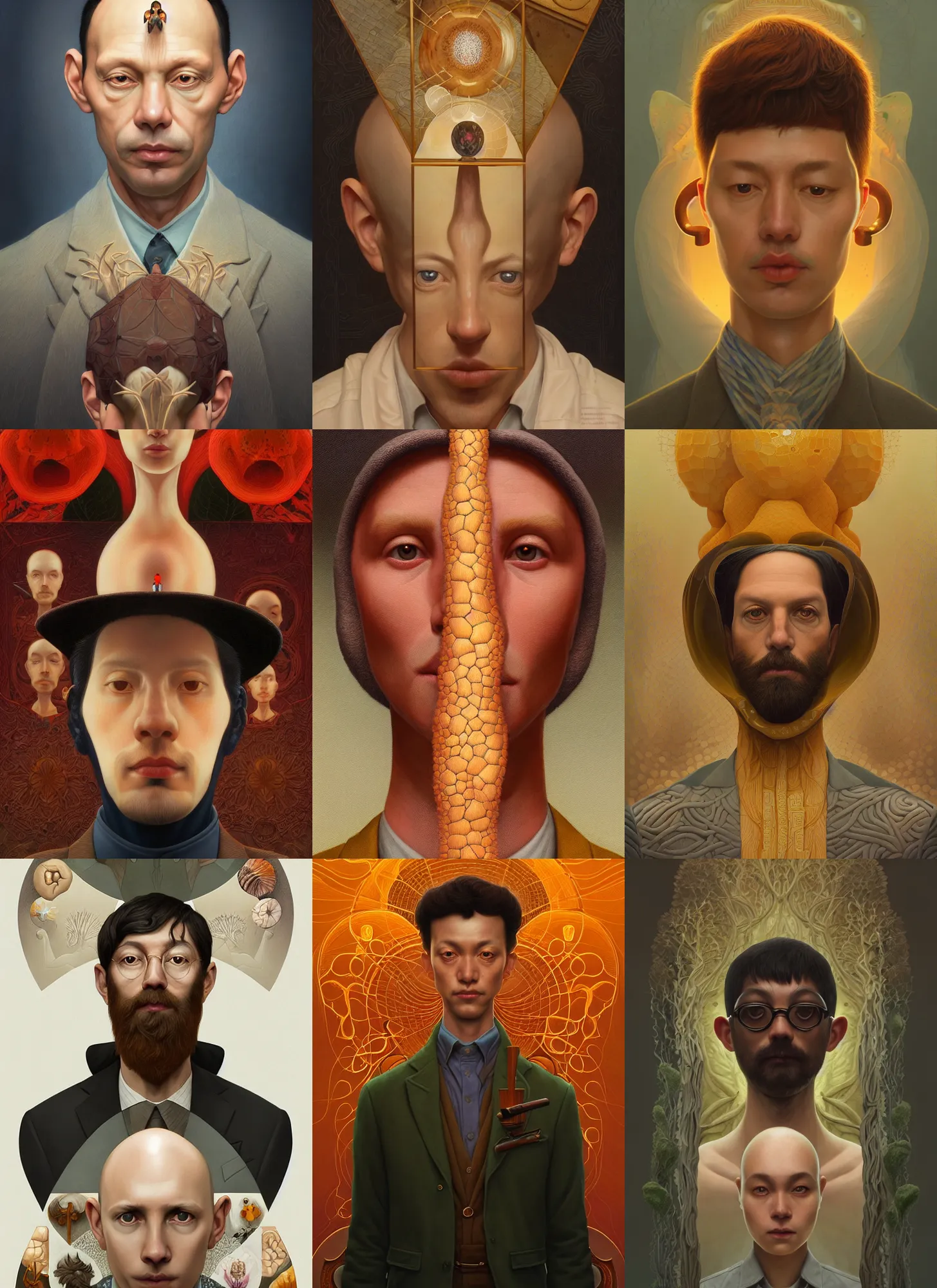 Prompt: symmetry!! rpg! portrait of a fungi detective, intricate, highly detailed, digital painting, artstation, concept art, smooth, sharp focus, illustration, art by emiliano ponzi and andrey remnev and yoann lossel and john currin and aaron jasinski and ivan albright and hsiao - ron cheng, 8 k