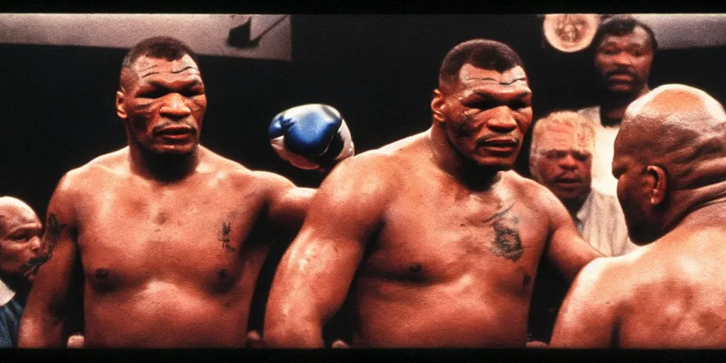Image similar to detailed medium format photo, polaroid still from tarkovsky movie, mike tyson in a boxing match, haze, high production value, intricate details, 8 k resolution, hyperrealistic, hdr, photorealistic, high definition, tehnicolor, award - winning photography, masterpiece, amazing colors