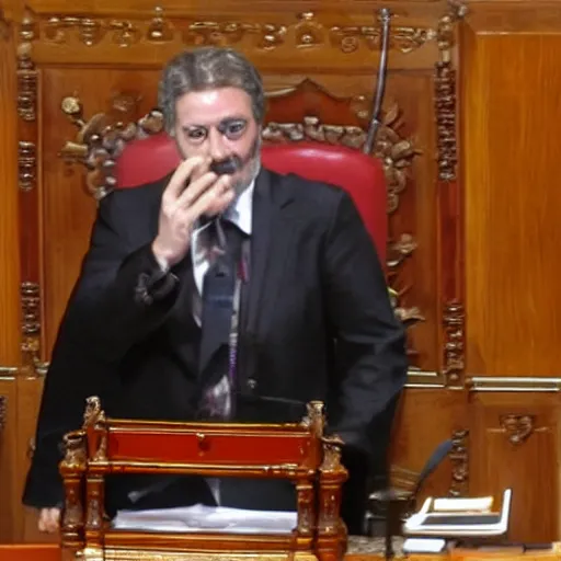 Image similar to satan in the spanish congress of deputies at the speaker's lectern