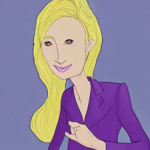 Prompt: a tall skinny blonde bunny woman with her hair in a bun and purple eyes, wearing a dark purple suit, cartoony