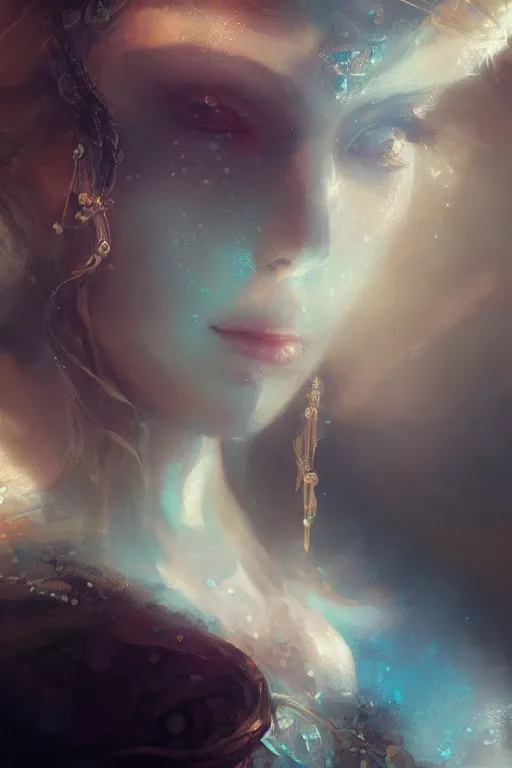 Image similar to Atlantis princess, gorgeous, close-up portrait, intricate, elegant, volumetric lighting, scenery, digital painting, highly detailed, artstation, sharp focus, illustration, concept art, ruan jia, steve mccurry