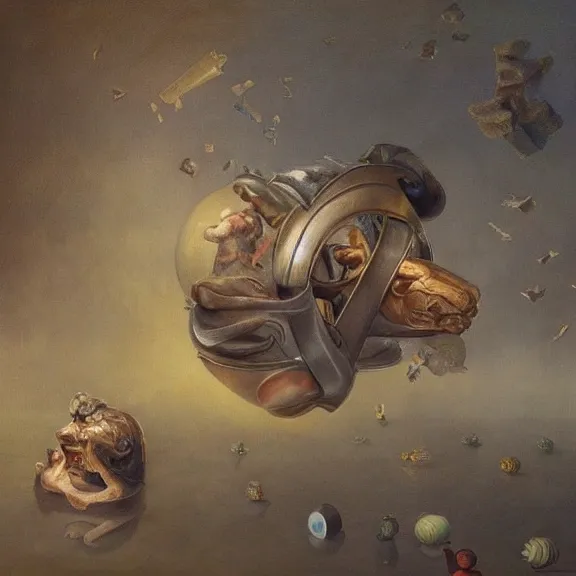 Prompt: a weird, puzzling, nonsensical artwork, impossible to understand, cryptic, mysterious, enthralling, fascinating, but ultimately meaningless piece, the strangest painting I've ever seen, trending on ArtStation, the weirdest painting ever, beautiful, exotic, extremely subtle