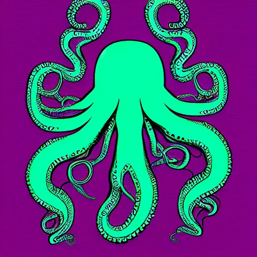 Image similar to cyborg octopus symmetrical colour ink painting, digital art, minimal geometric