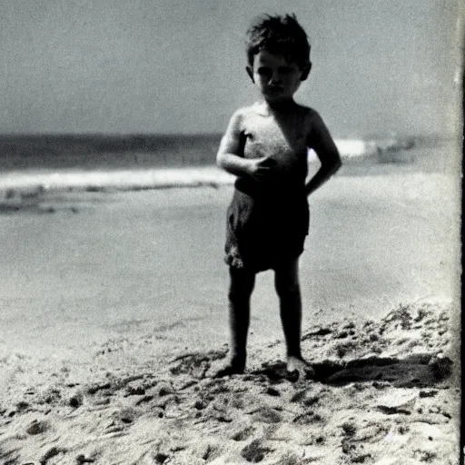 Image similar to child on the beach, old photo, late 19th century, colorized b&w photo