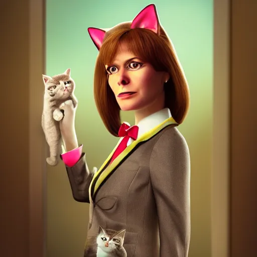 Prompt: Film still of female Saul Goodman wearing a cat maid suit, trending on artstation, artstationHD, artstationHQ