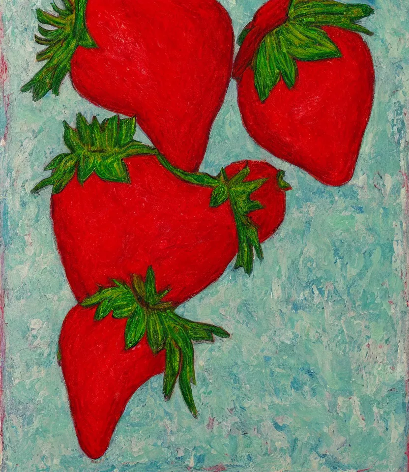 Image similar to the long red heart of a strawberry outsider art oil on paper