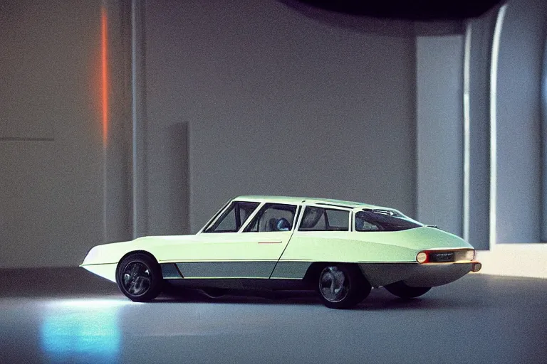 Prompt: designed by Giorgetto Giugiaro stylized poser of a single 1972 Citroen, neon lights, ektachrome photograph, volumetric lighting, f8 aperture, cinematic Eastman 5384 film