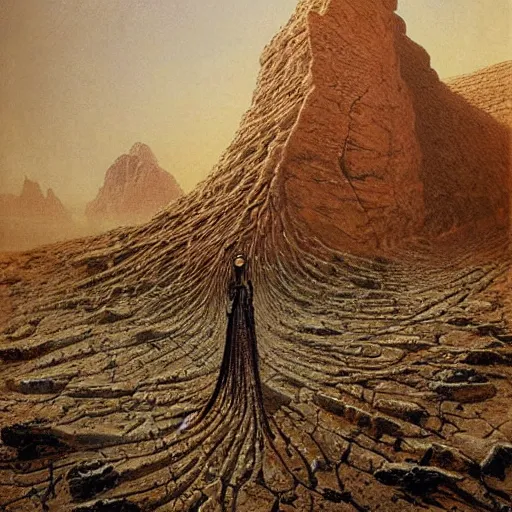 Prompt: steampunl landscape with rock fossils, wadi rum, filigree ornaments, beksinski