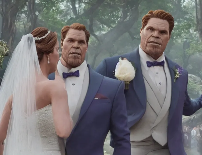 Prompt: still image of thanos's wedding in avengers infinity war, cinematic, dramatic, 4 0 mm f / 2. 8